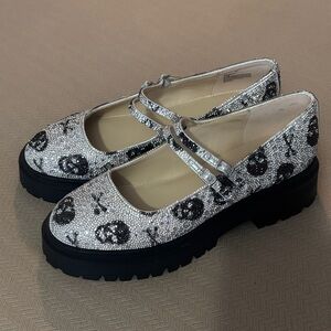 Betsey Johnson Black and Silver Skull Flats